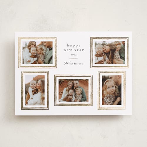 This is a snowflake foil pressed holiday cards with foil pressed by Jessica Williams called glimmering printing on recycled smooth signature in standard