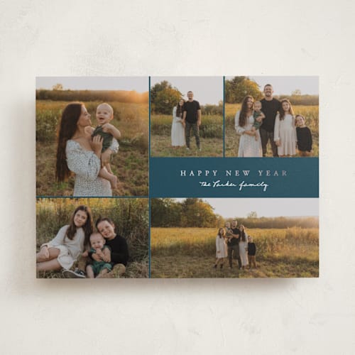 This is a night foil pressed holiday cards with foil pressed by Brianne Larsen called simple five printing on recycled smooth signature in standard