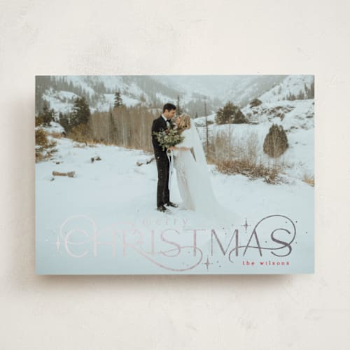 This is a merlot foil pressed holiday cards with foil pressed by Makewells called delicate christmas printing on recycled smooth signature in standard