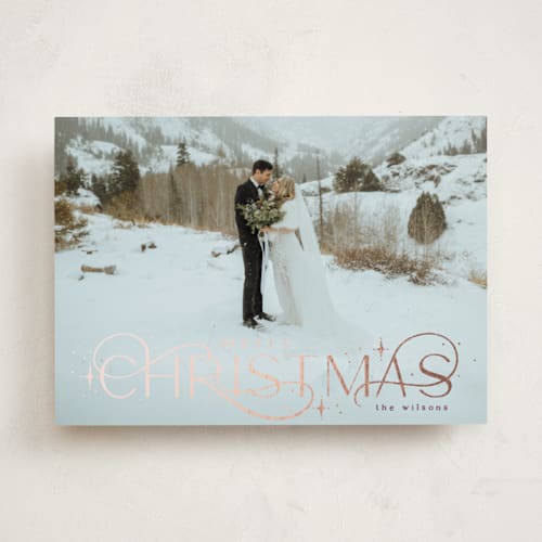 This is a berry foil pressed holiday cards with foil pressed by Makewells called delicate christmas printing on recycled smooth signature in standard