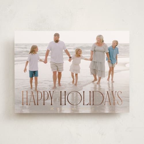 This is a eggnog foil pressed holiday cards with foil pressed by Robert and Stella called carola printing on recycled smooth signature in standard