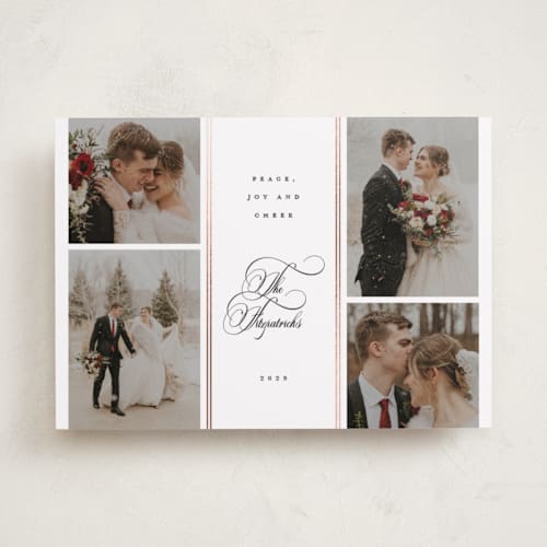 This is a ebony foil pressed holiday cards with foil pressed by Corinne Malesic called grace printing on recycled smooth signature in standard