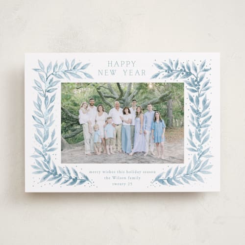 This is a glacier foil pressed holiday cards with foil pressed by Petra Kern called laurel evergreen printing on recycled smooth signature in standard