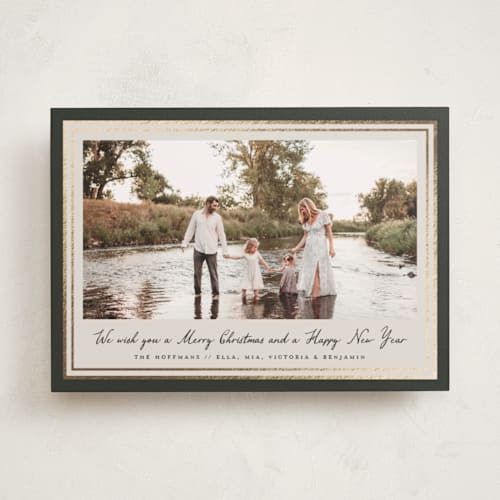 This is a olive foil pressed holiday cards with foil pressed by Petra Kern called oasis printing on recycled smooth signature in standard