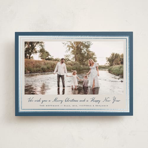 This is a blue spruce foil pressed holiday cards with foil pressed by Petra Kern called oasis printing on recycled smooth signature in standard