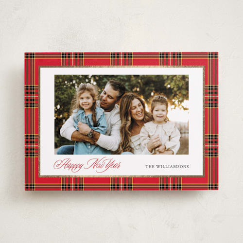 This is a cardinal foil pressed holiday cards with foil pressed by Cindy Reynolds called navy baby printing on recycled smooth signature in standard