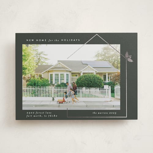 This is a pine foil pressed holiday cards with foil pressed by Maja Cunningham called new home printing on recycled smooth signature in standard