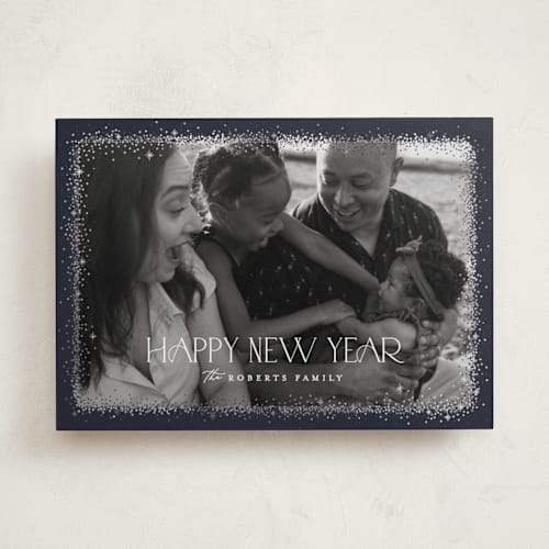 This is a twilight foil pressed holiday cards with foil pressed by Pixel and Hank called twinkle twinkle printing on recycled smooth signature in standard