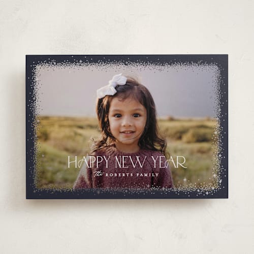 This is a twilight foil pressed holiday cards with foil pressed by Pixel and Hank called twinkle twinkle printing on recycled smooth signature in standard