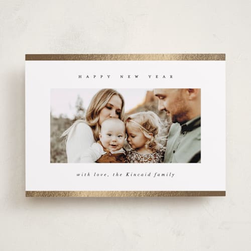 This is a snow foil pressed holiday cards with foil pressed by AK Graphics called pano border printing on recycled smooth signature in standard