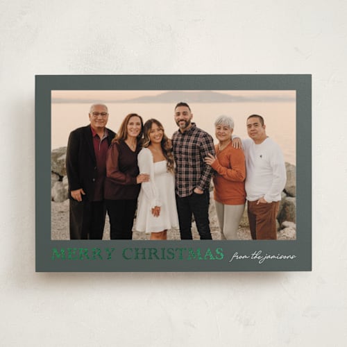 This is a fern foil pressed holiday cards with foil pressed by Chris Griffith called engraved holiday printing on recycled smooth signature in standard