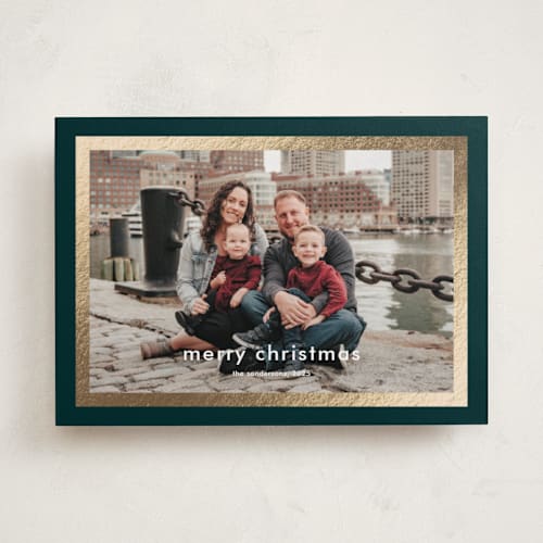 This is a forest foil pressed holiday cards with foil pressed by Stacey Meacham called modern details printing on recycled smooth signature in standard
