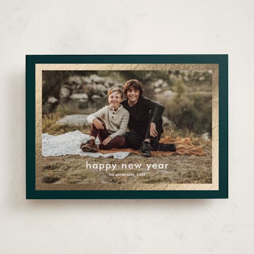 This is a forest foil pressed holiday cards with foil pressed by Stacey Meacham called modern details printing on recycled smooth signature in standard