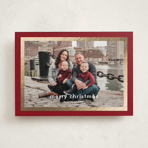This is a poinsettia foil pressed holiday cards with foil pressed by Stacey Meacham called modern details printing on recycled smooth signature in standard
