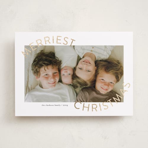 This is a snowflake foil pressed holiday cards with foil pressed by Jessica Williams called round and round printing on recycled smooth signature in standard