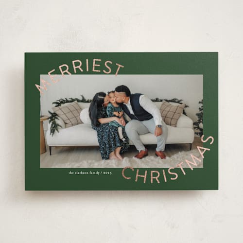 This is a evergreen foil pressed holiday cards with foil pressed by Jessica Williams called round and round printing on recycled smooth signature in standard