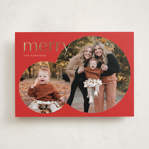 This is a candied apple foil pressed holiday cards with foil pressed by Lori Wemple called circle duo printing on recycled smooth signature in standard
