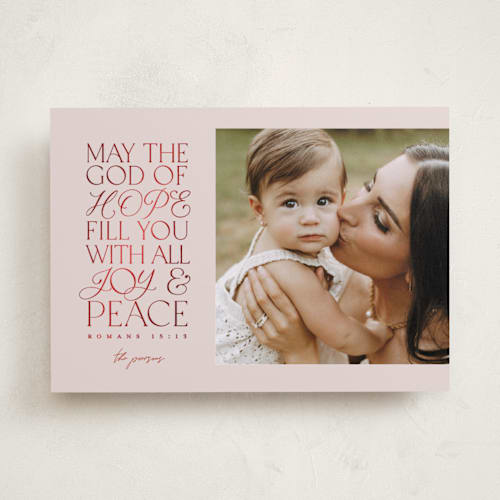 This is a peppermint foil pressed holiday cards with foil pressed by Pink House Press called filled with love printing on recycled smooth signature in standard