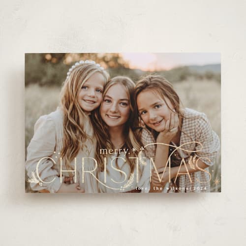 This is a stocking foil pressed holiday cards with foil pressed by Makewells called delicate greenery printing on recycled smooth signature in standard