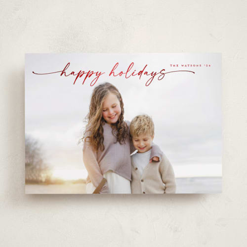 This is a stocking foil pressed holiday cards with foil pressed by Christy Hy Lee called simplicity printing on recycled smooth signature in standard