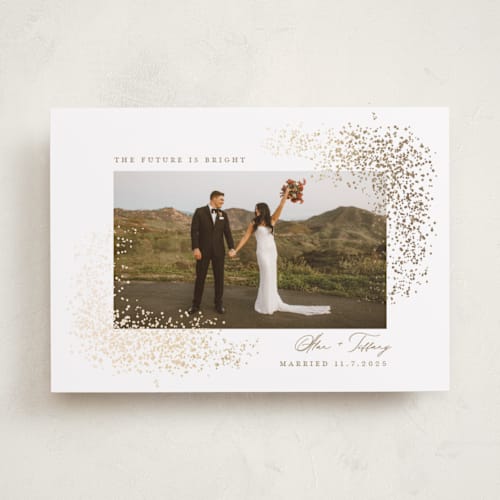This is a golden foil pressed holiday cards with foil pressed by Jessica Williams called glitter printing on recycled smooth signature in standard
