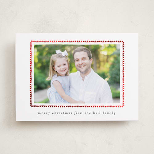This is a coal foil pressed holiday cards with foil pressed by Sara Hicks Malone called hand drawn scallop printing on recycled smooth signature in standard