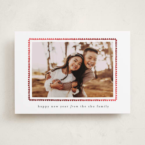 This is a coal foil pressed holiday cards with foil pressed by Sara Hicks Malone called hand drawn scallop printing on recycled smooth signature in standard