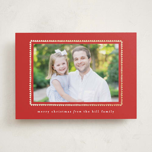 This is a holly foil pressed holiday cards with foil pressed by Sara Hicks Malone called hand drawn scallop printing on recycled smooth signature in standard