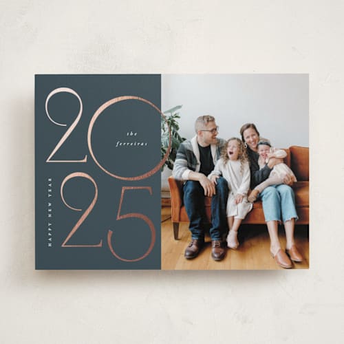 This is a wintermint foil pressed holiday cards with foil pressed by Ana de Sousa called big 2025 printing on recycled smooth signature in standard