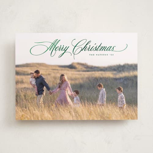 This is a pine foil pressed holiday cards with foil pressed by Christy Hy Lee called classically printing on recycled smooth signature in standard