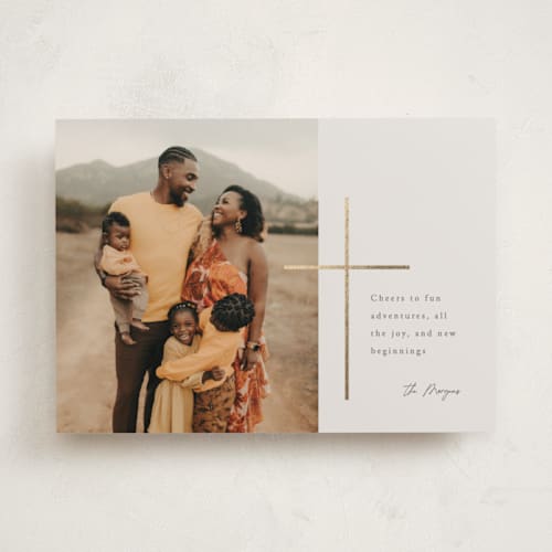 This is a sourdough foil pressed holiday cards with foil pressed by Brianne Larsen called cross of christ printing on recycled smooth signature in standard