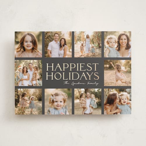This is a ash foil pressed holiday cards with foil pressed by Betsy Siber called all the happy printing on recycled smooth signature in standard