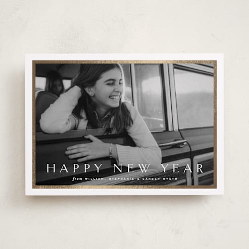 This is a cotton foil pressed holiday cards with foil pressed by Amy Kross called winds printing on recycled smooth signature in standard