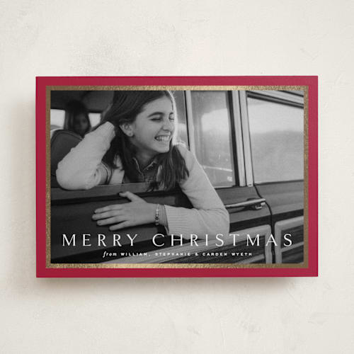 This is a poinsettia foil pressed holiday cards with foil pressed by Amy Kross called winds printing on recycled smooth signature in standard