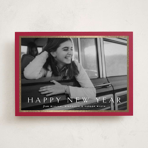 This is a poinsettia foil pressed holiday cards with foil pressed by Amy Kross called winds printing on recycled smooth signature in standard