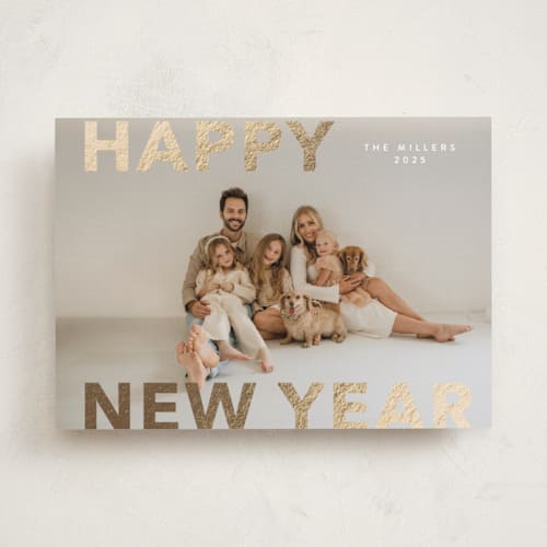 This is a cloud foil pressed holiday cards with foil pressed by Angela Thompson called modern type printing on recycled smooth signature in standard