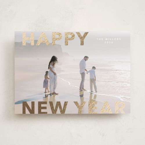 This is a cloud foil pressed holiday cards with foil pressed by Angela Thompson called modern type printing on recycled smooth signature in standard