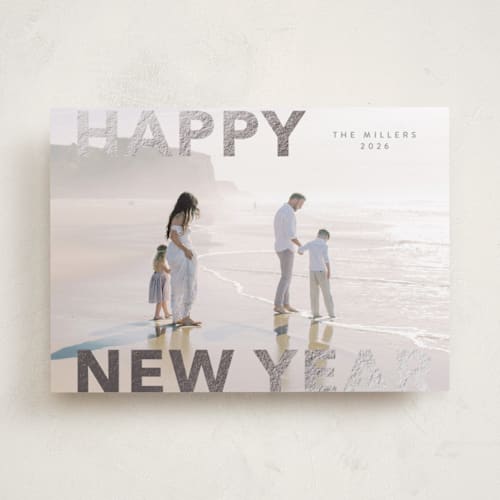 This is a moon foil pressed holiday cards with foil pressed by Angela Thompson called modern type printing on recycled smooth signature in standard
