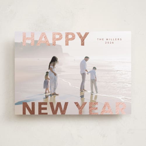 This is a rose foil pressed holiday cards with foil pressed by Angela Thompson called modern type printing on recycled smooth signature in standard
