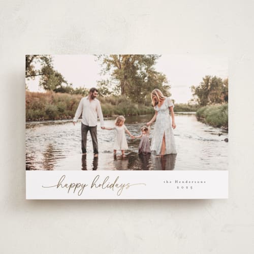 This is a snow foil pressed holiday cards with foil pressed by Christy Hy Lee called modernist printing on recycled smooth signature in standard