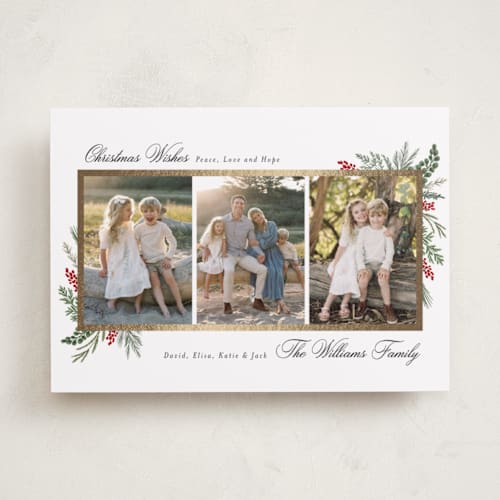 This is a peppermint foil pressed holiday cards with foil pressed by Susan Moyal called warmest wish printing on recycled smooth signature in standard