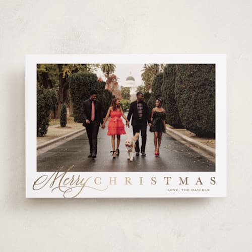 This is a honey foil pressed holiday cards with foil pressed by Carolyn MacLaren called footnote printing on recycled smooth signature in standard