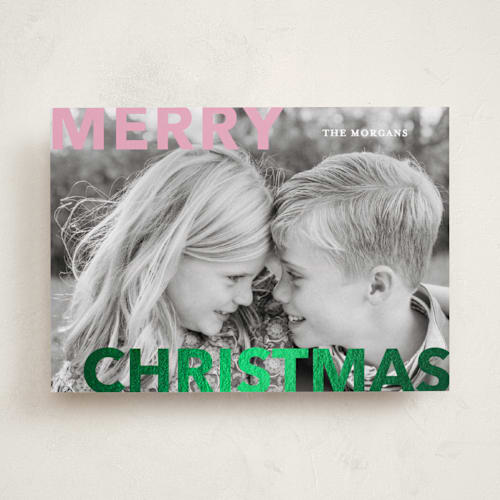 This is a gumdrop foil pressed holiday cards with foil pressed by Angela Thompson called merry & bold printing on recycled smooth signature in standard