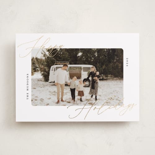 This is a snowfall foil pressed holiday cards with foil pressed by Nicoletta Savod called shimmering corners printing on recycled smooth signature in standard
