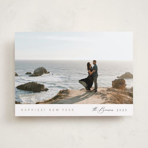 This is a cloud foil pressed holiday cards with foil pressed by Nicole Walsh called minimal edge printing on recycled smooth signature in standard