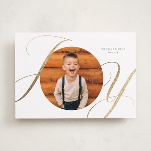This is a evergreen foil pressed holiday cards with foil pressed by Jessica Williams called surrounding printing on recycled smooth signature in standard
