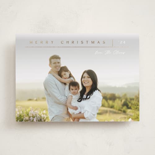 This is a snowcap foil pressed holiday cards with foil pressed by Carolyn MacLaren called off the grid printing on recycled smooth signature in standard