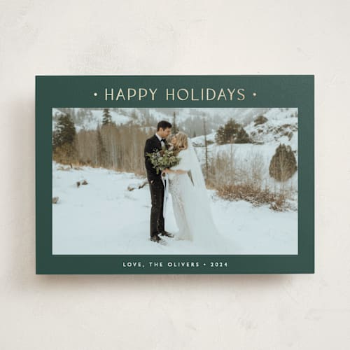 This is a pine foil pressed holiday cards with foil pressed by Carolyn MacLaren called dotted printing on recycled smooth signature in standard