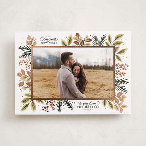 This is a clay foil pressed holiday cards with foil pressed by Kimberly Morgan called verdancy printing on recycled smooth signature in standard
