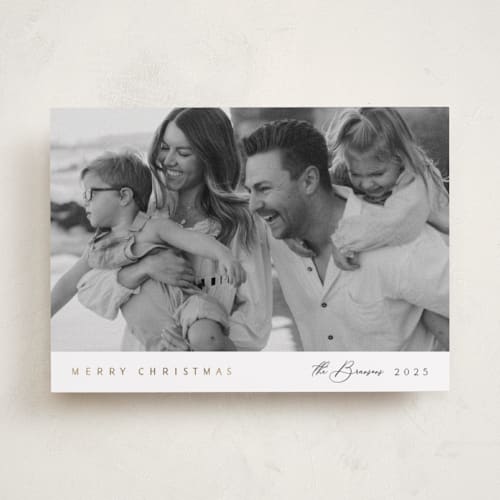 This is a cloud foil pressed holiday cards with foil pressed by Nicole Walsh called minimal edge printing on recycled smooth signature in standard